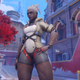 Sojourn stands in the middle of an Overwatch map.